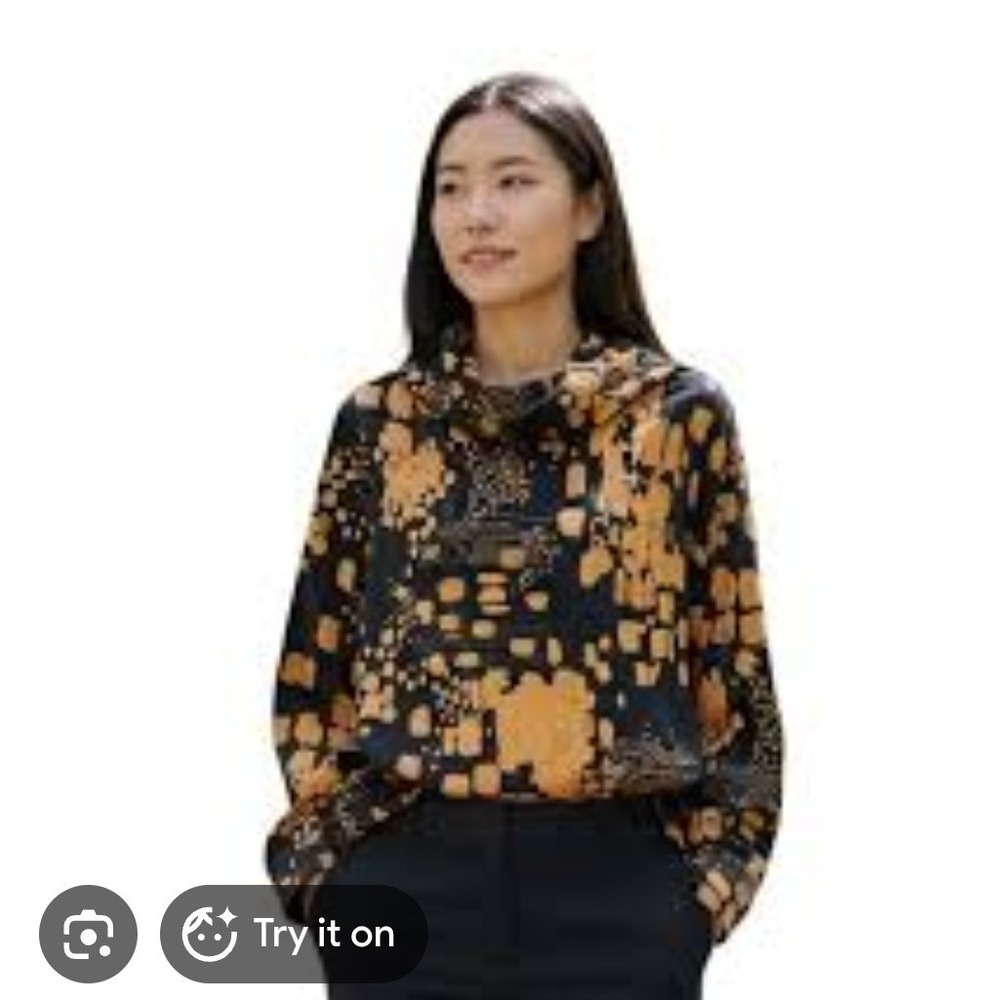 Bryn Walker Top Womens XXS Black Yellow Excellent Organic Cotton Cowl Neck Boxy